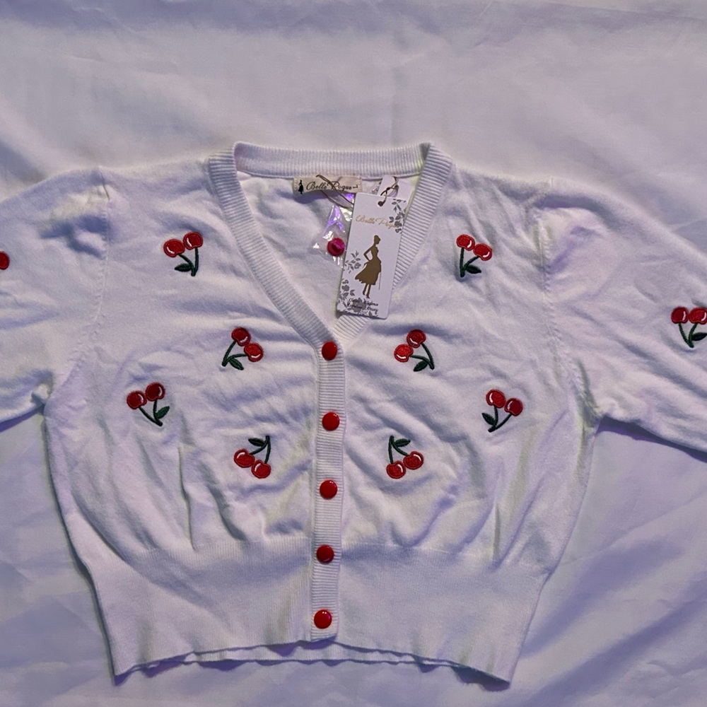 Cherry Embroidered White Skirt Set